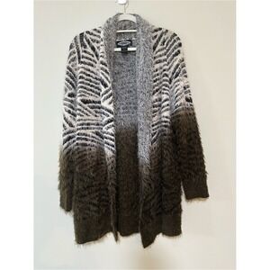 Goth Oliver By Escio Zebra Cardigan L Black Cream Shaggy Ombre Faux Fur